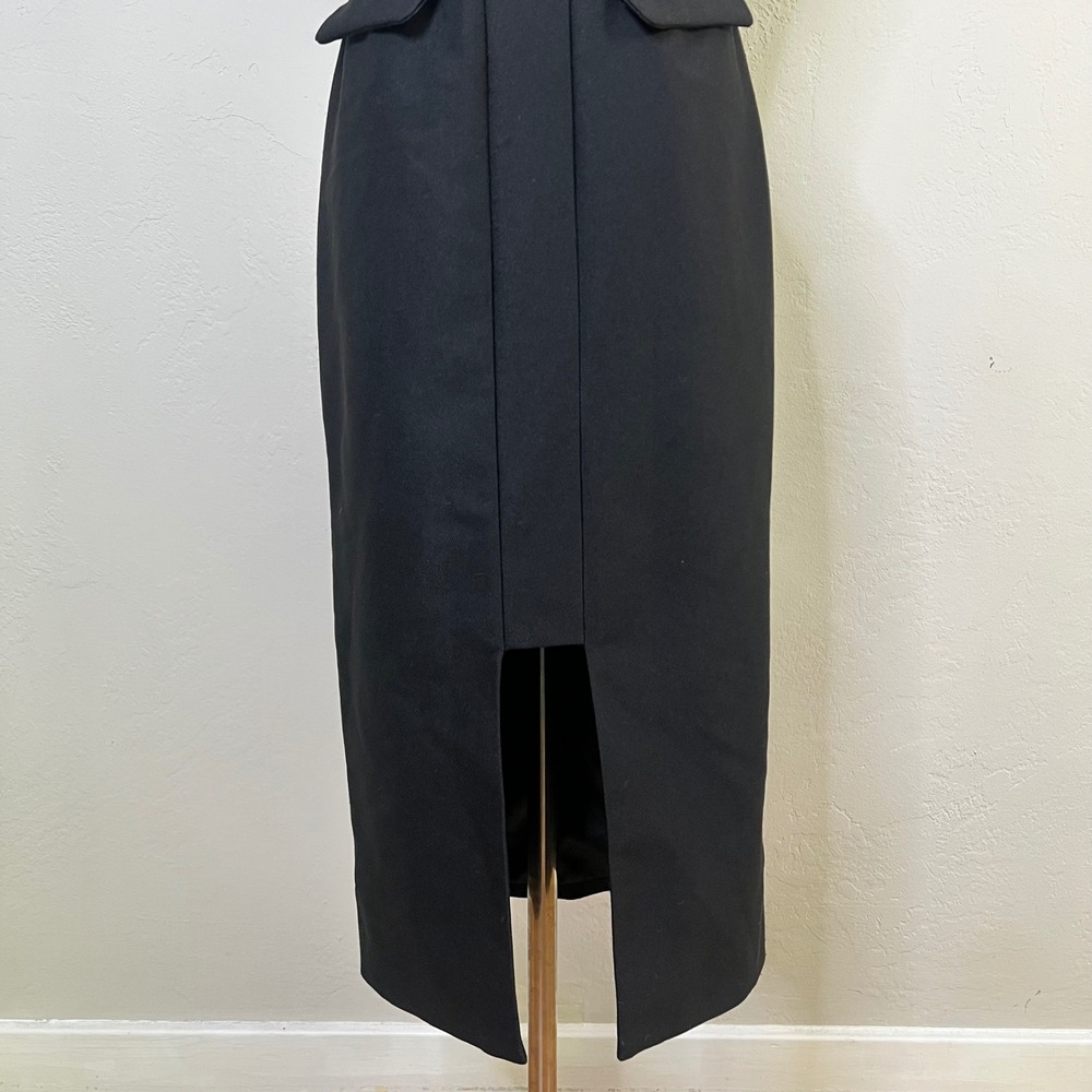 Finders Keepers Black Sleeveless Midi Sheath Dress Size XS Seams Slit Office - Picture 3 of 13